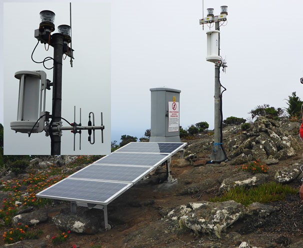 There are a number of these solar powered safety beacons that have been installed on top of the Barn as part of the St Helena Airport project. Quite impressive that someone carried all this equipement up here!